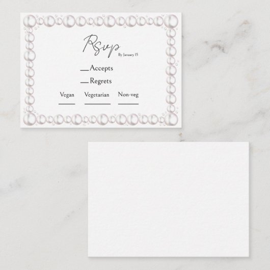 Bruidsfeestmaal keuze & RSVP parels & prosecco Informatiekaartje (Voorkant / Achterkant)