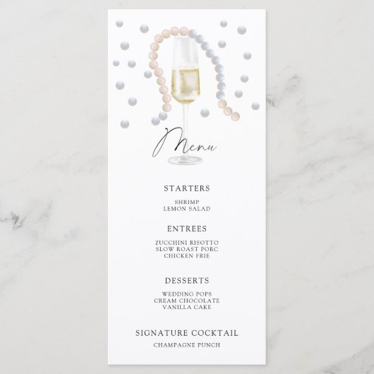 Bruidsfeestmenu Parels en Prosecco Menu (Voorkant)