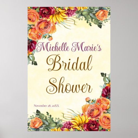 Bruidsfeestposter Bloemrijke Herfst Poster (Voorkant)