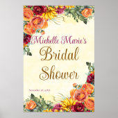 Bruidsfeestposter met bloemmotief herfst poster (Voorkant)