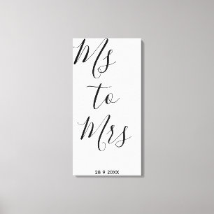 Bruidsfeestposter van juffrouw naar mevrouw canvas afdruk