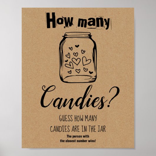 Bruidsfeestspel Hoeveel snoepjes bord Poster (Voorkant)