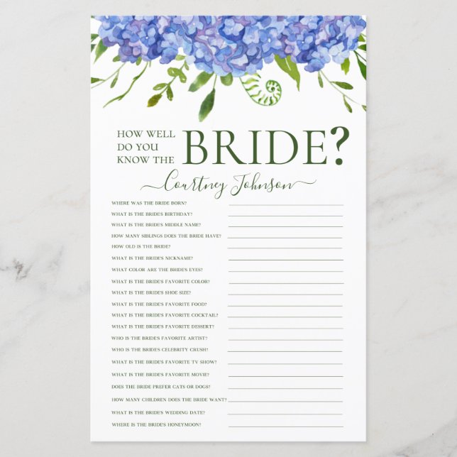 Bruidsfeestspel met Blauwe Hortensia's (Voorkant)