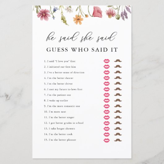 Bruidsfeestspel 'Wilde bloem Hij zei Zij zei' (Voorkant)