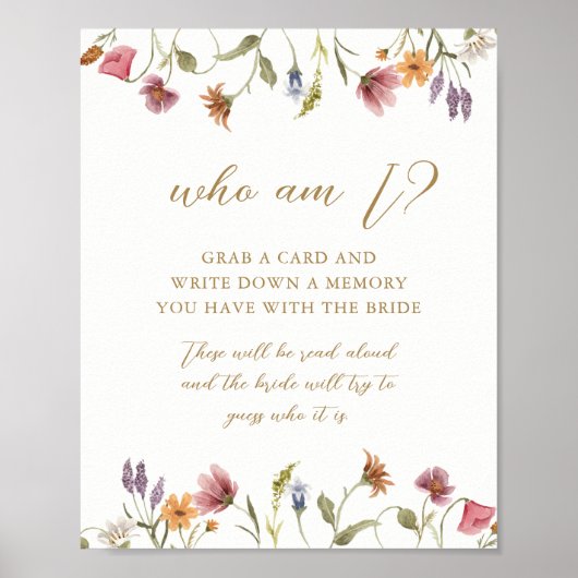 Bruidsfeestspel Wildflower Wie Ben Ik Bord Poster (Voorkant)