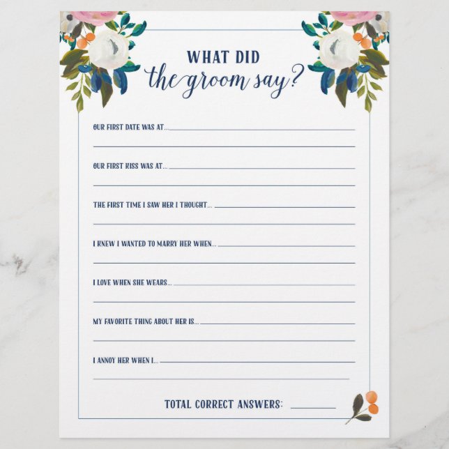Bruidsfeestspelletjes Wat zei de bruidegom (Voorkant)