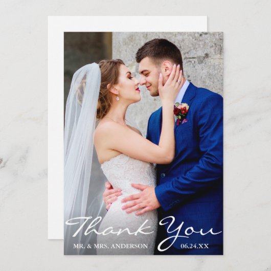 Bruidsfoto Bruid en bruidegom Dank u Bedankkaart (Voorkant / Achterkant)