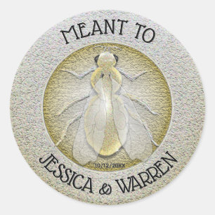 Bruidsgunst in de vorm van een gouden bijenmunt ronde sticker
