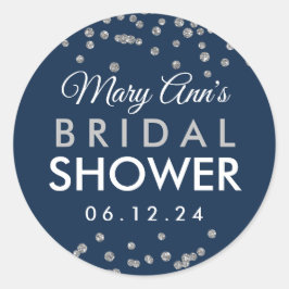 Bruidsgunst Tag Silver Glitter Confetti Navy Blue Ronde Sticker
