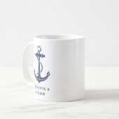 Bruidsgunsten met scheepsanker voor strandhuwelijk koffiemok (Voorkant links)