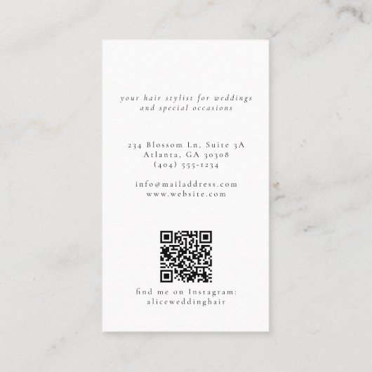 Bruidshaar Elegante Custom Photo Salon Wedding Visitekaartje (Achterkant)