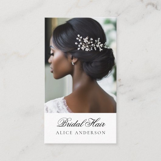 Bruidshaar Elegante Custom Photo Salon Wedding Visitekaartje (Voorkant)