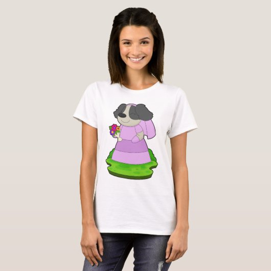 Bruidshond Boeket Bloemen Bruiloft T-shirt (Voorkant volledig)