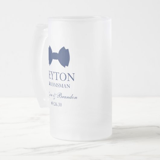 Bruidsjonker blauwe vlinderdas matglas bierpul (Voorkant links)