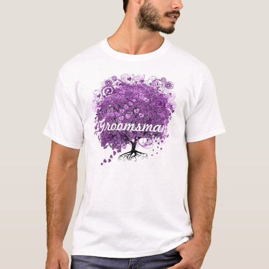 Bruidsjonker bos paarse hart blad boom bruiloft t-shirt (Voorkant)