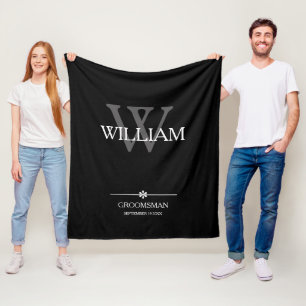 Bruidsjonker Cadeau Elegant Monogram + Naam Datum  Fleece Deken