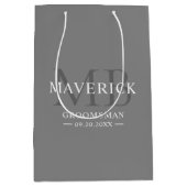 Bruidsjonker Cadeau Mannelijk Initiaal Grijs Monog Medium Cadeauzakje (Voorkant)