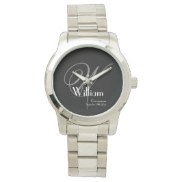 Bruidsjonker Elegant Grijs Monogram Wit Detail Zwa Horloge