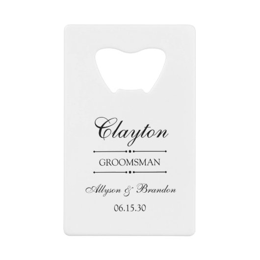 Bruidsjonker gepersonaliseerd creditkaart flessenopener (Voorkant)