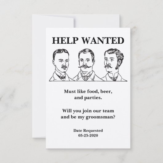 Bruidsjonker hulp gevraagd advertentie kaart (Voorkant)