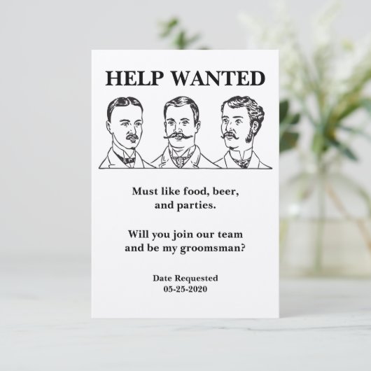 Bruidsjonker hulp gevraagd advertentie kaart (Staand voorkant)