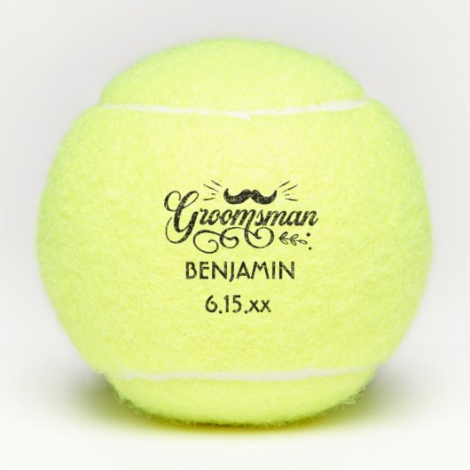 Bruidsjonker Huwelijk Snor Naam Datum Tennisballen (Voorkant)