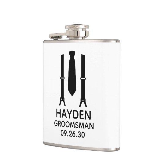 Bruidsjonker in zwarte smoking heupfles (Links)