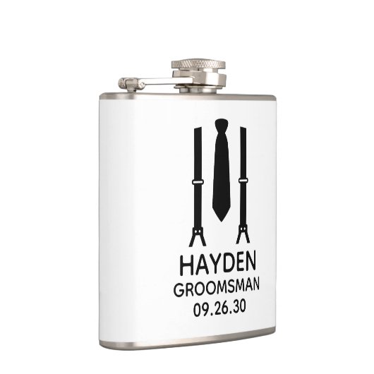 Bruidsjonker in zwarte smoking heupfles (Rechts)