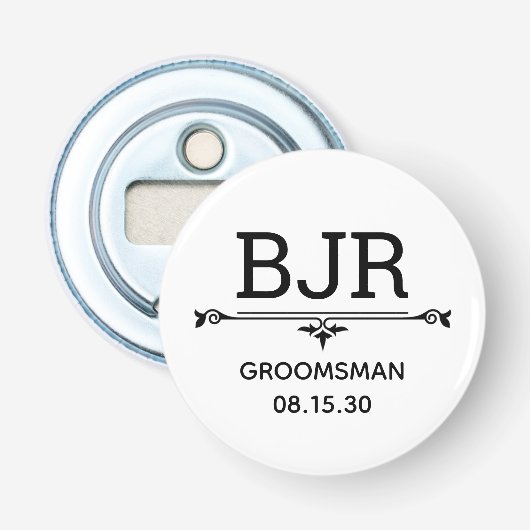 Bruidsjonker Initiaal Button Flesopener (Voorkant)