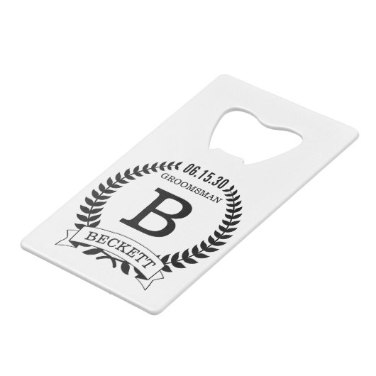 Bruidsjonker initials creditkaart flessenopener (Voorkant Gekanteld)