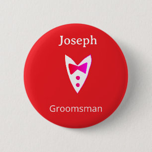 bruidsjonker naam jaar rode vlinder das hemd smoki ronde button 5,7 cm