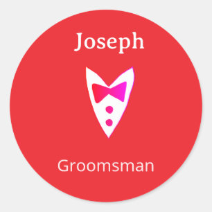 bruidsjonker naam jaar rode vlinder das hemd smoki ronde sticker