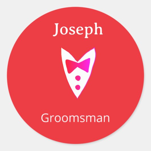 bruidsjonker naam jaar rode vlinder das hemd smoki ronde sticker (Voorkant)