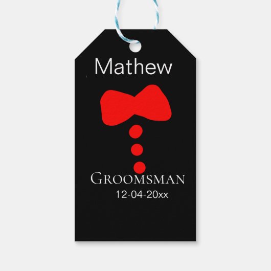 bruidsjonker naam jaar zwarte strik das smoking cadeaulabel (Achterkant)