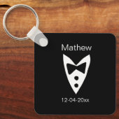 bruidsjonker naam jaar zwarte vlinderdas overhemd sleutelhanger (Voorkant)