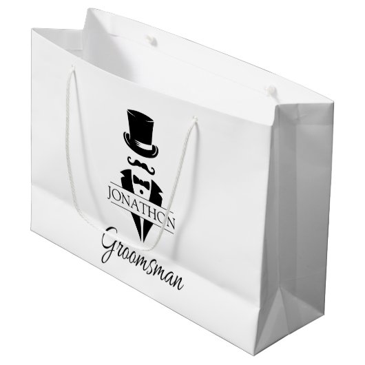 Bruidsjonker Naam Zwarte Das Snor Groot Cadeauzakje (Voorkant Gekanteld)