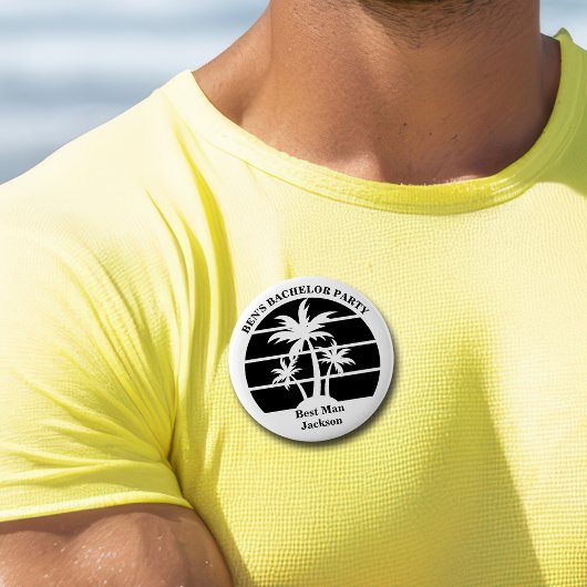 Bruidsjonker Naambord met Palmboom voor Strandfees Ronde Button 5,7 Cm