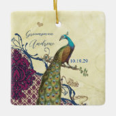 Bruidsjonker Navy & Framboos Vintage Pauw Keramisch Ornament (Voorkant)