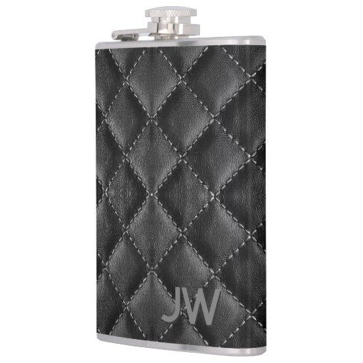 Bruidsjonker reliëf monogram zwart leer heupfles (Links)