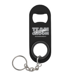Bruidsjonker Team Bruidegom Naam Trouwpartij Zwart Mini Flessenopener