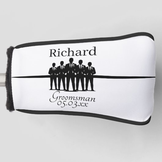Bruidsjonker Trouw Team Pak Silhouet Naam Golfheadcover (Voorkant)