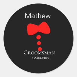 bruidsjonker voeg naam jaar zwarte strik das smoki ronde sticker