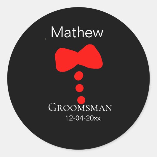 bruidsjonker voeg naam jaar zwarte strik das smoki ronde sticker (Voorkant)