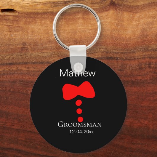 Bruidsjonker voeg naam jaar zwarte strik das smoki sleutelhanger (Achterkant)