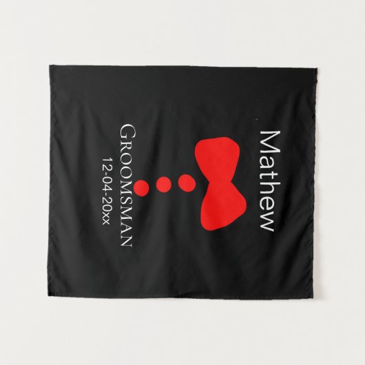 Bruidsjonker voeg naam jaar zwarte strik das smoki wandkleed (Voorkant (horizontaal))