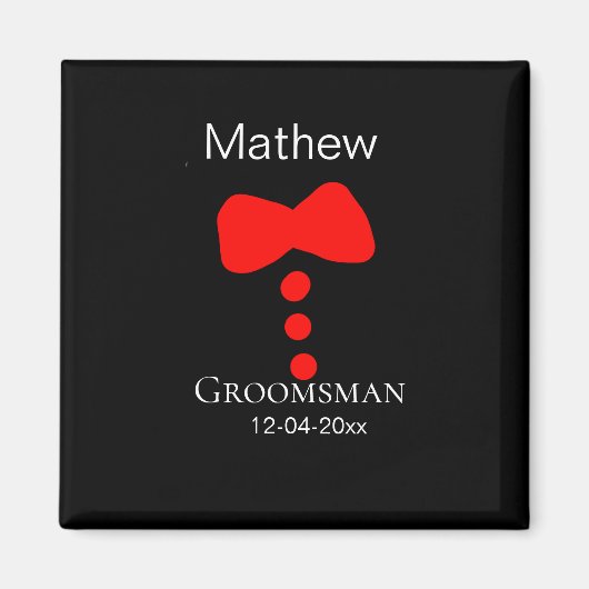 Bruidsjonker voeg naam jaar zwarte strik das tuxed magneet (Voorkant)