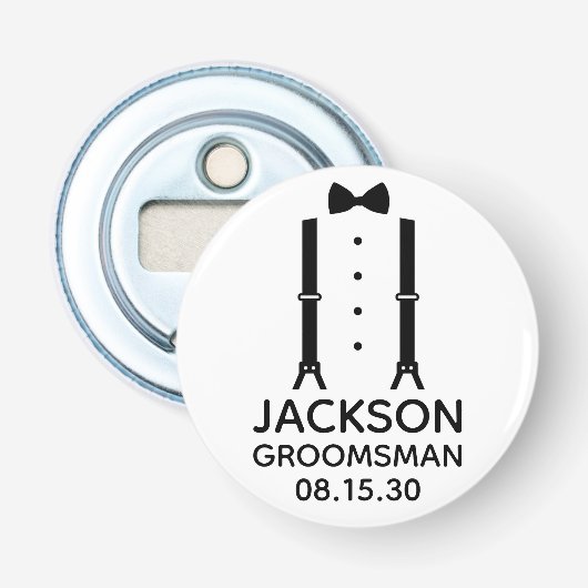 Bruidsjonker Zwarte Strikdas Button Flesopener (Voorkant)