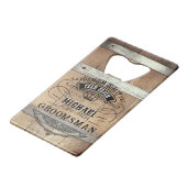 Bruidsjonkers cadeaus creditkaart flessenopener (Voorkant Gekanteld)