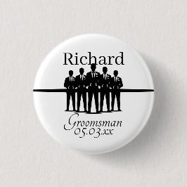 Bruidsjonkers Silhouet Trouwpartij Naam Datum Ronde Button 3,2 Cm