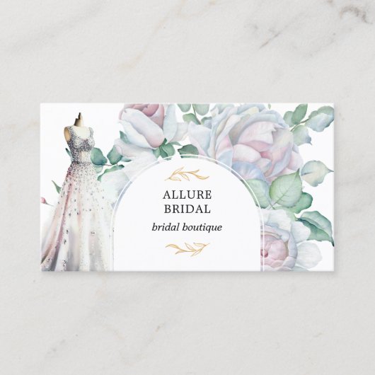 Bruidsjurk Bloeiende Bloemen QR-code Visitekaartje (Voorkant)